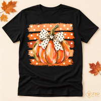 Pumpkin Bow Fall T-Shirt - Cute Polka Dot Autumn Graphic Tee