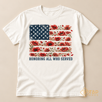 Honoring All Who Served Veterans T-Shirt - American Flag & Poppy Tee