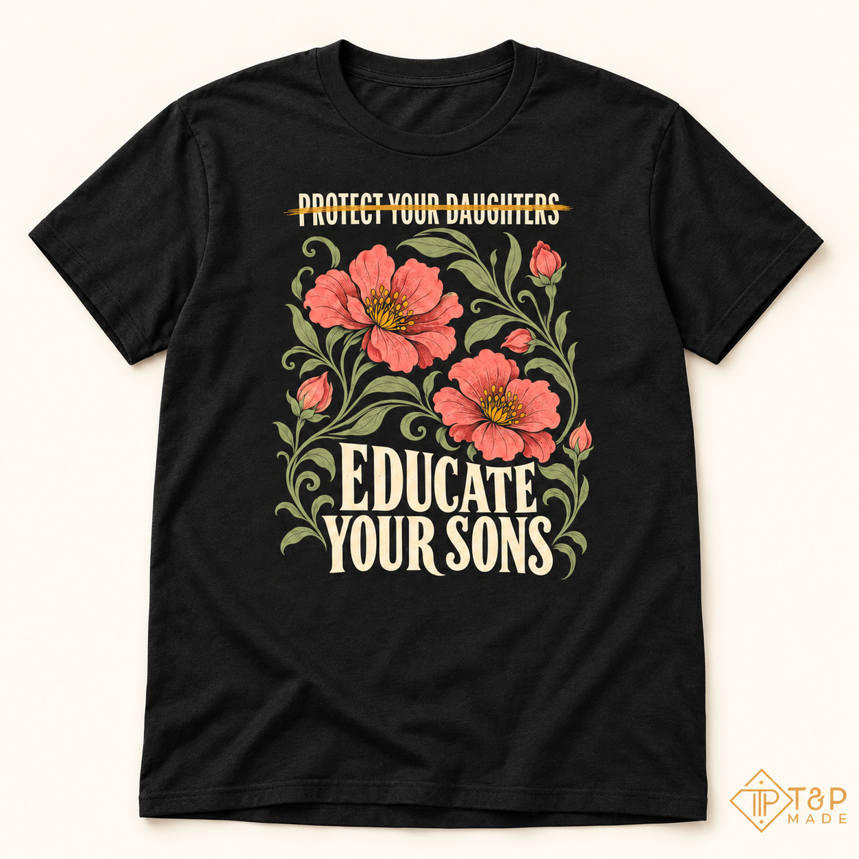 Educate Your Sons Floral Graphic Tee - Women's Rights Shirt