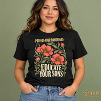 Educate Your Sons Floral Graphic Tee - Women's Rights Shirt