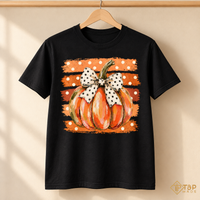 Pumpkin Bow Fall T-Shirt - Cute Polka Dot Autumn Graphic Tee