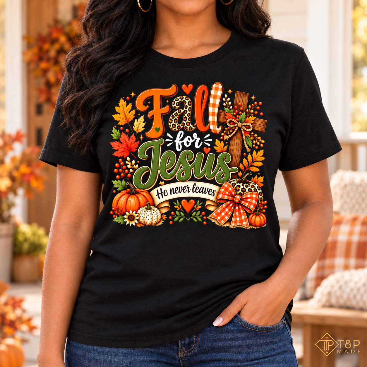 Fall for Jesus He Never Leaves Shirt - Christian Autumn Tee