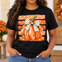 Pumpkin Bow Fall T-Shirt - Cute Polka Dot Autumn Graphic Tee
