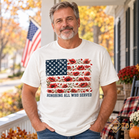 Honoring All Who Served Veterans T-Shirt - American Flag & Poppy Tee
