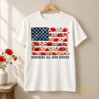 Honoring All Who Served Veterans T-Shirt - American Flag & Poppy Tee