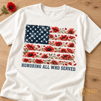 Honoring All Who Served Veterans T-Shirt - American Flag & Poppy Tee