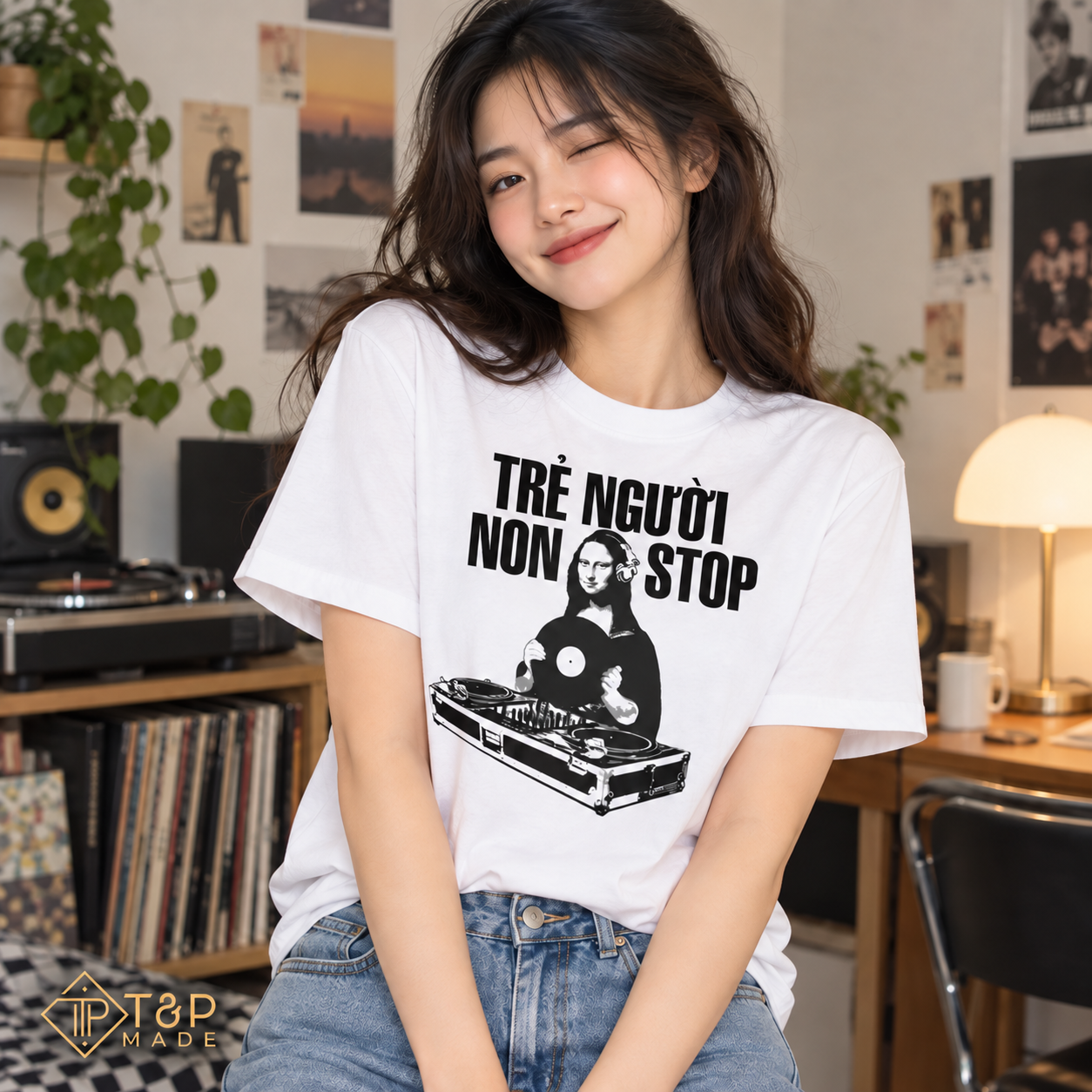 Mona Lisa DJ T-Shirt - Vietnamese “Trẻ Người Non Stop” Graphic Tee | T&P Made