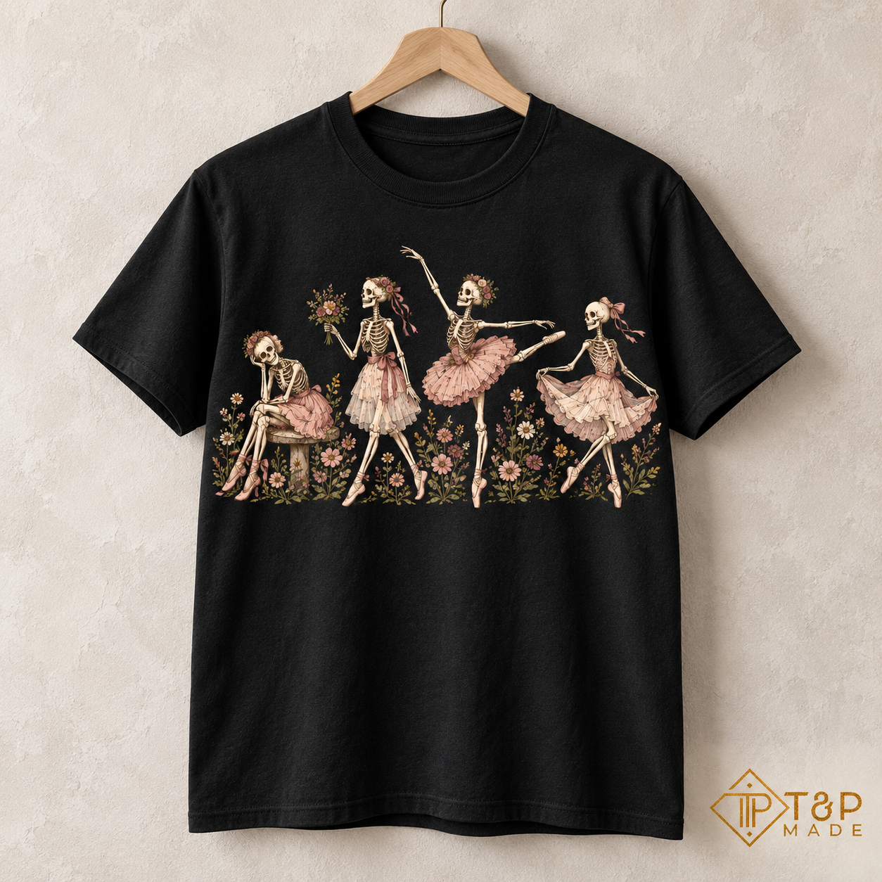 Skeleton Ballerina Shirt - Floral Ballet Dancer Halloween Tee