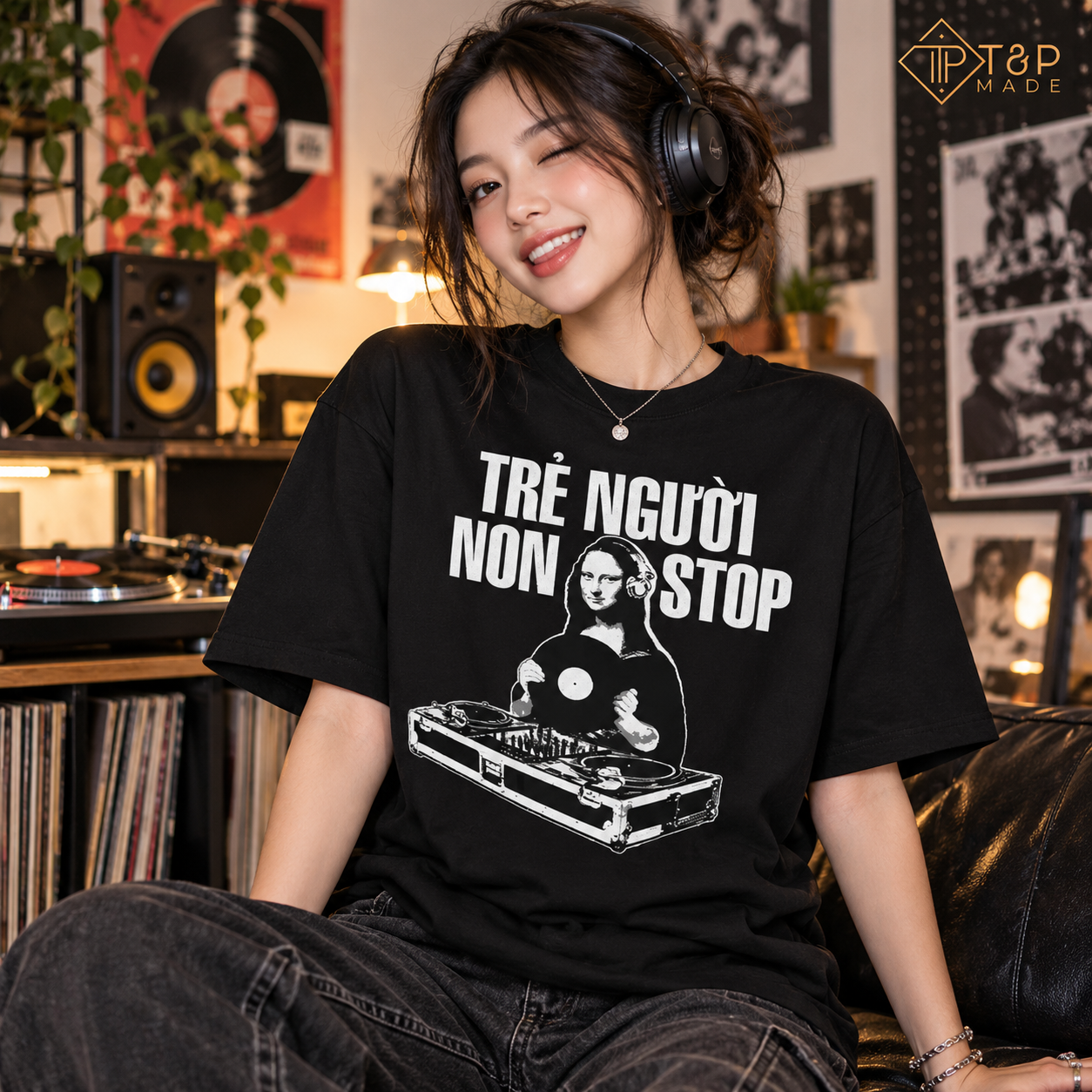 Mona Lisa DJ T-Shirt - Vietnamese “Trẻ Người Non Stop” Graphic Tee | T&P Made