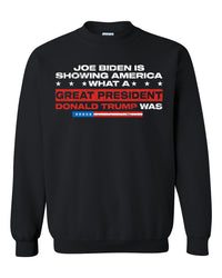 Thumbnail for Biden Is Showing America What A Great President Trump Was tshirt sweatshirts, hoodies, LGB