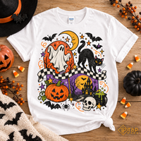 Vintage Halloween Shirt - Ghost Black Cat Pumpkin Graphic Tee