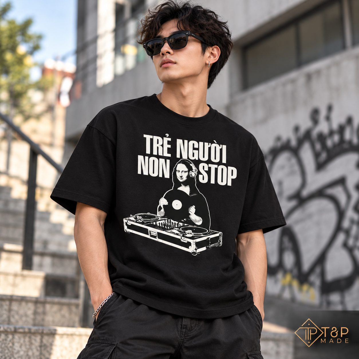 Mona Lisa DJ T-Shirt - Vietnamese “Trẻ Người Non Stop” Graphic Tee | T&P Made