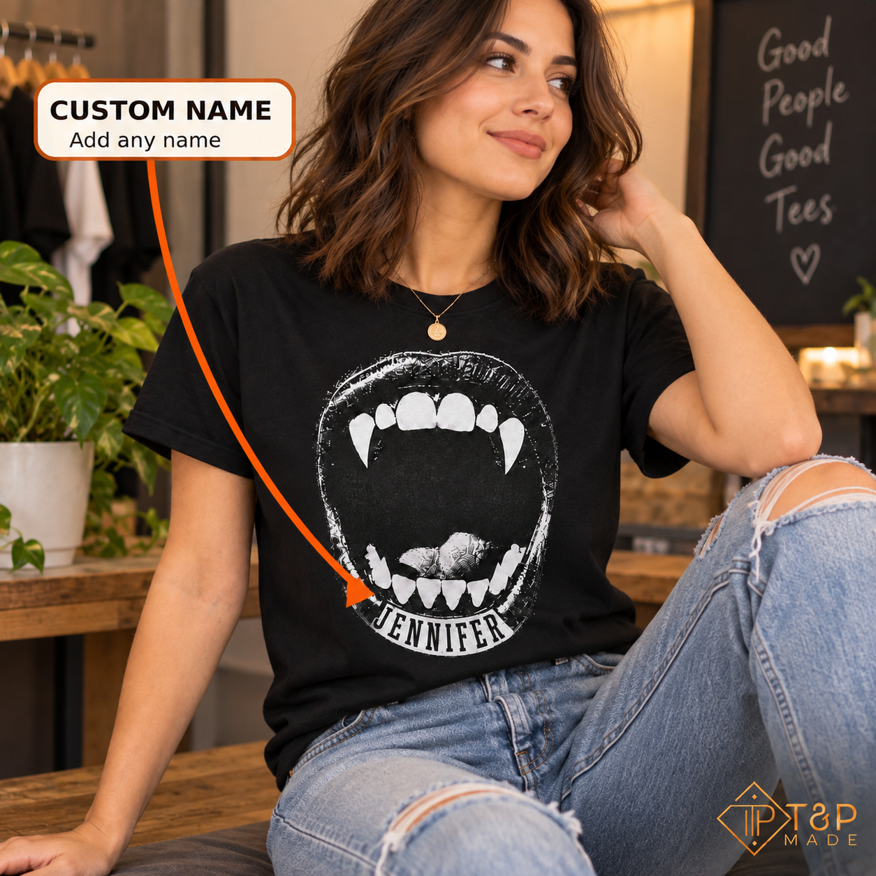 Personalized Vampire Mouth T-Shirt – Custom Name Halloween Tee | T&P Made