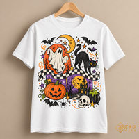Vintage Halloween Shirt - Ghost Black Cat Pumpkin Graphic Tee