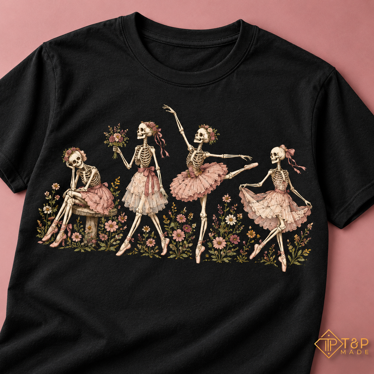 Skeleton Ballerina Shirt - Floral Ballet Dancer Halloween Tee