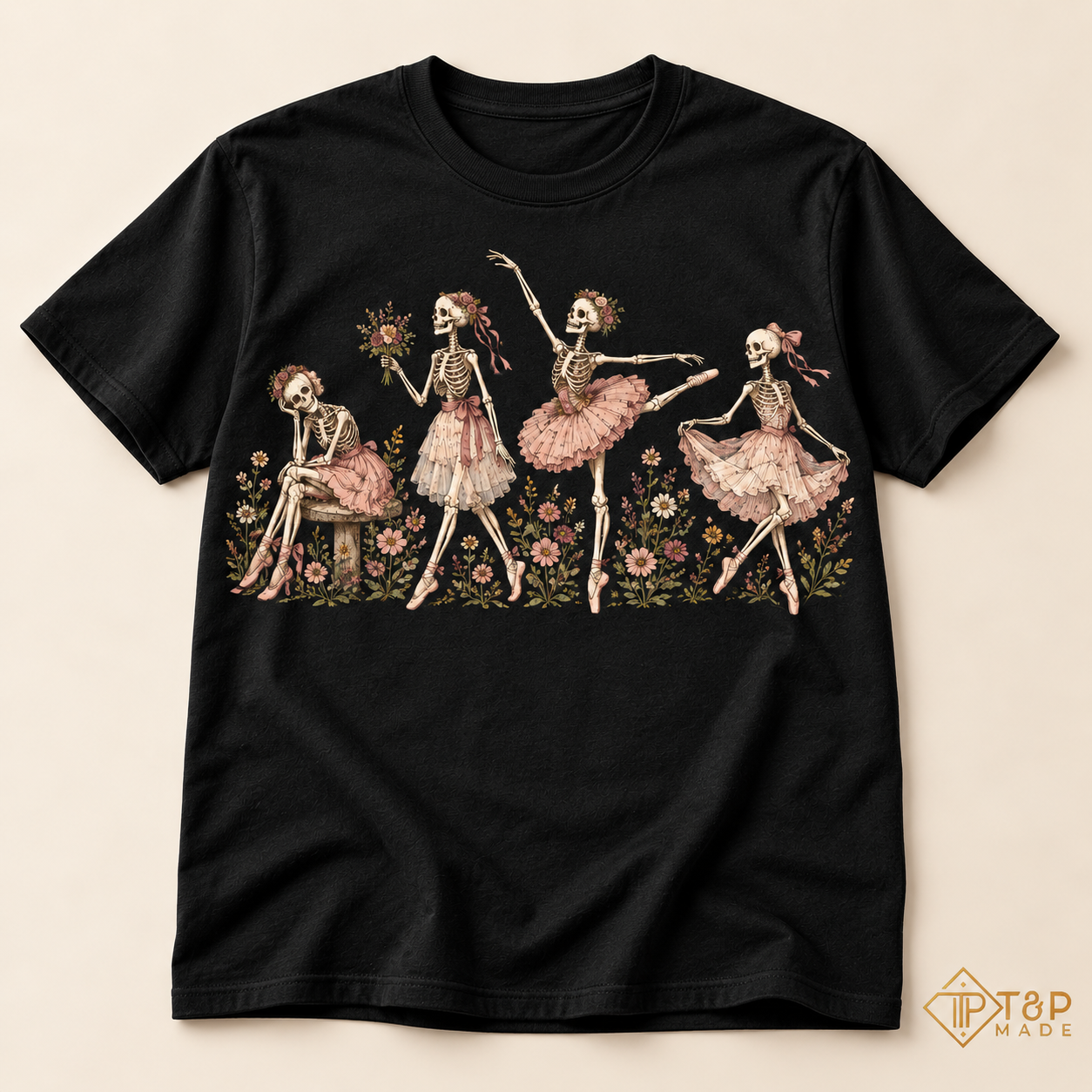 Skeleton Ballerina Shirt - Floral Ballet Dancer Halloween Tee