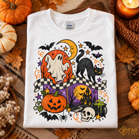 Vintage Halloween Shirt - Ghost Black Cat Pumpkin Graphic Tee