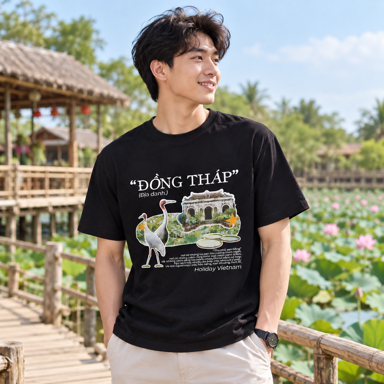 Đồng Tháp Vietnam T-Shirt - Lotus Fields & Travel Graphic Tee | T&P Made