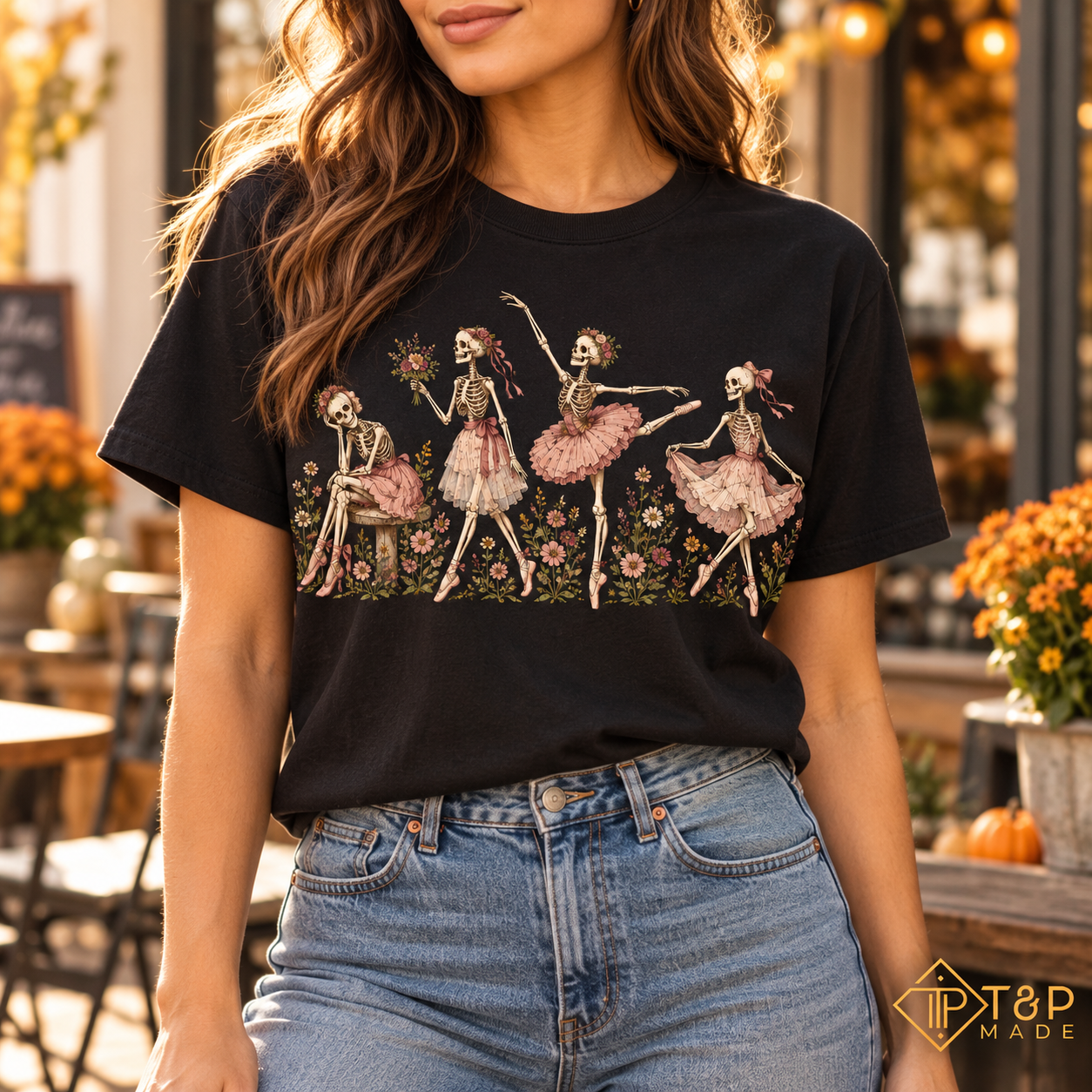 Skeleton Ballerina Shirt - Floral Ballet Dancer Halloween Tee