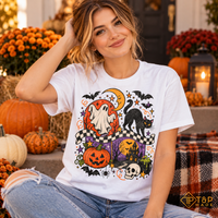 Vintage Halloween Shirt - Ghost Black Cat Pumpkin Graphic Tee