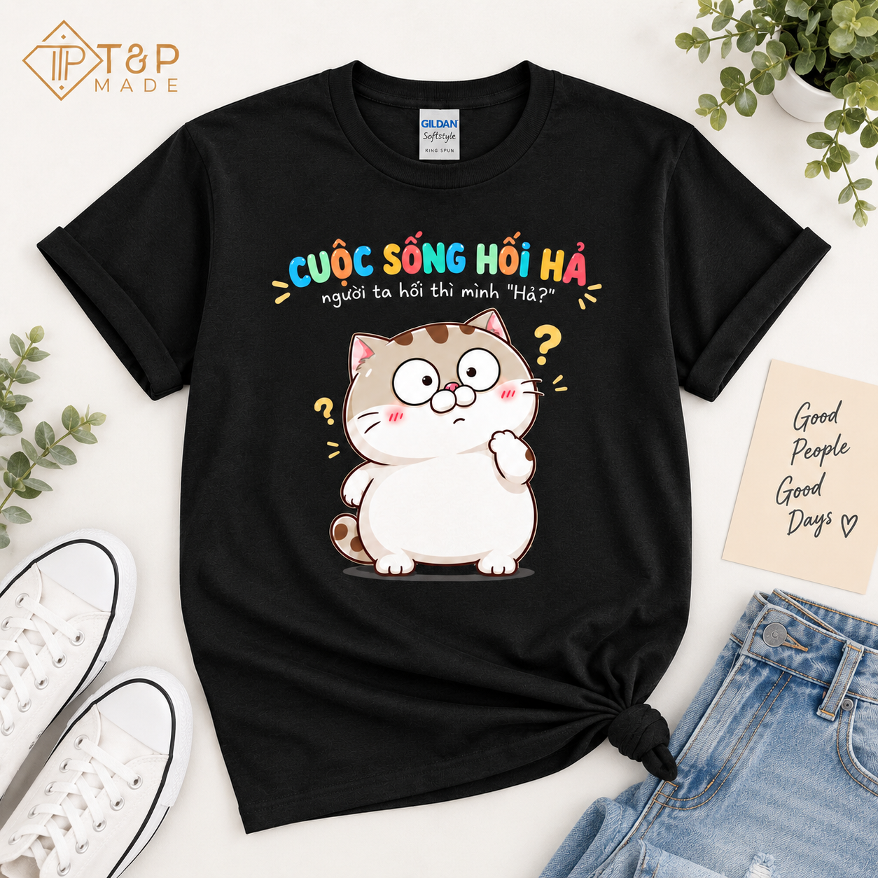 Cuộc Sống Hối Hả Vietnamese T-Shirt - Funny Cat Meme Tee for Vietnamese | T&P Made